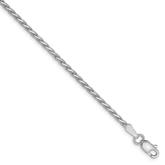 1.9mm 14k White Gold Solid D/C Round Wheat Chain Anklet 9 Inch